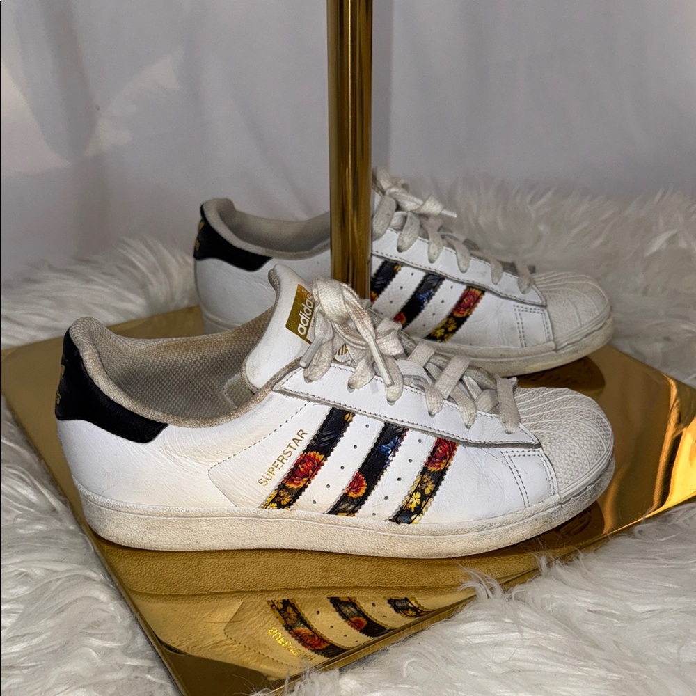 Adidas Women's Superstar White and Floral Sneakers